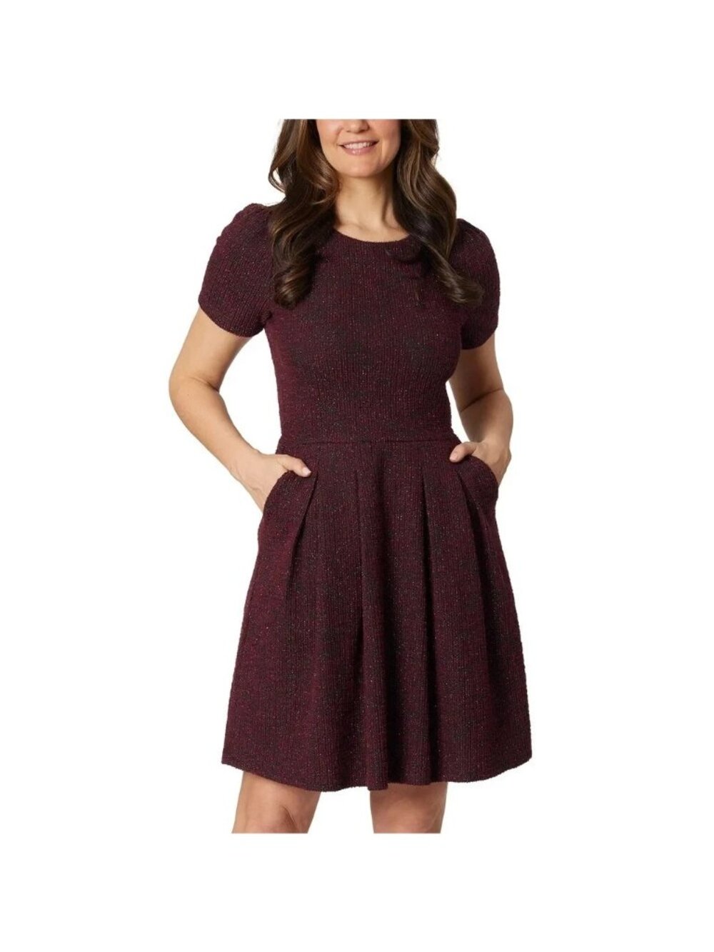 Draper James Maroon & Black Short Sleeve Glitter Knit Dress - L